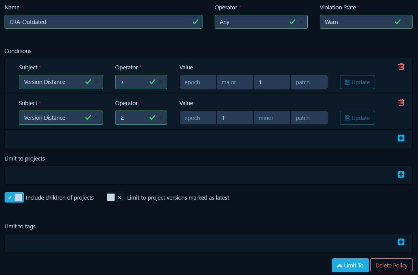 Example configuration for outdated components
