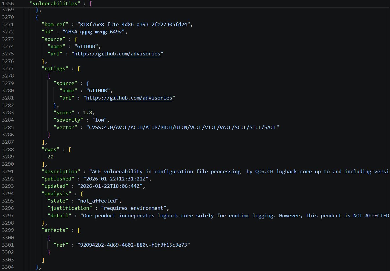 Example of exported VDR